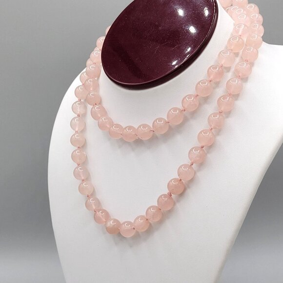 Hand Knotted Pink Rose Quartz Beaded Necklace 10mm No clasp 28" Length - Picture 3 of 6